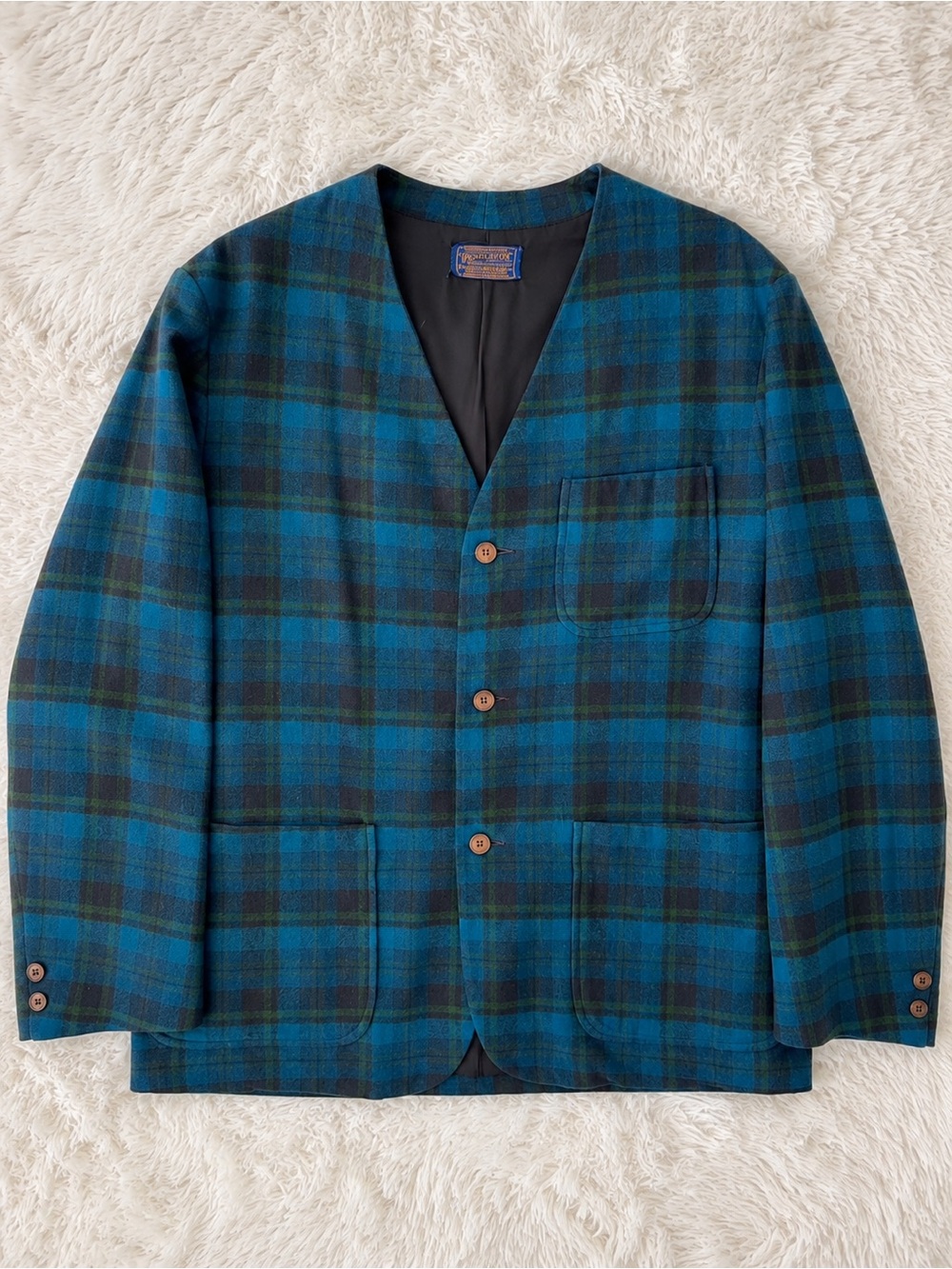 Vintage 1960s Pendleton Wool Plaid Jacket Blue Green Topster SIZE XL